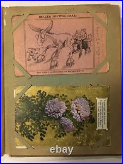 Antique Postcard Album Scrapbook Assorted Greeting & Travel Cards Collection