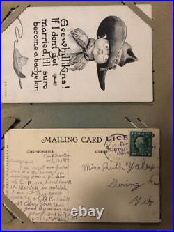 Antique Postcard Album Scrapbook Assorted Greeting & Travel Cards Collection