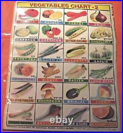Antique Poster School Indian Vegetables chart-2 Very Rare Vintage