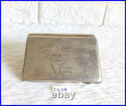 Antique Pre Independence Indian Map Carved Brass Cigarette Keeping Box CG718