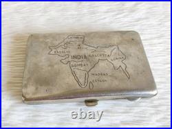 Antique Pre Independence Indian Map Carved Brass Cigarette Keeping Box CG718
