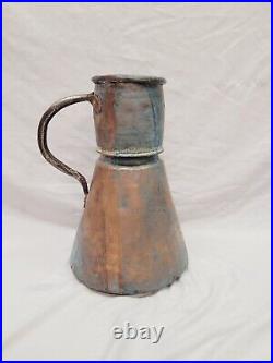 Antique Primitive Handmade Hammered Copper Water Pitcher Ewer Jug