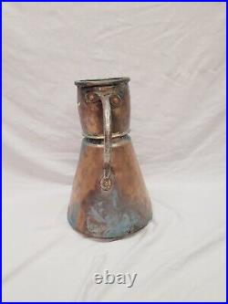 Antique Primitive Handmade Hammered Copper Water Pitcher Ewer Jug