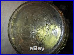 Antique Primitive Lg Pickle Barrel Folk Art Jar Blue Wood Bail Wire Handle Tin