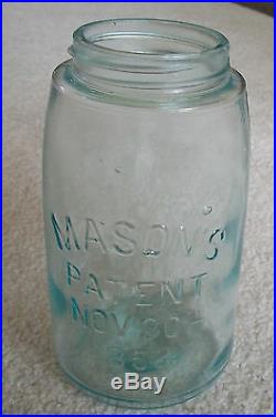 Antique Qt Jar-MASON'S PATENT NOV 30TH 1858-Cornflower Blue-w. Zinc Lid+Rubber