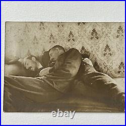 Antique RPPC Real Photo Postcard Handsome Man Sleeping On Each Other Gay Int