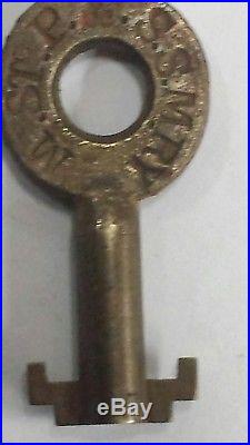 Antique Railroad brass barrel key. US MAIL CAR. ST. Paul & Sault Ste. Marie
