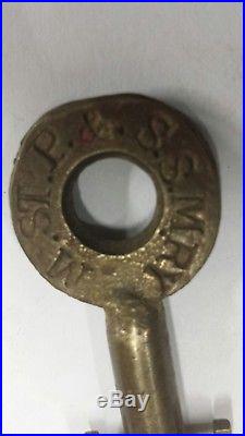 Antique Railroad brass barrel key. US MAIL CAR. ST. Paul & Sault Ste. Marie