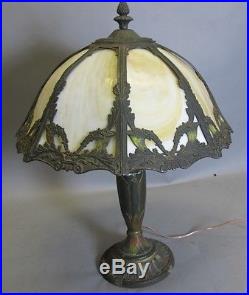 Antique Rainaud Bent Panel Slag Glass Lamp c. 1910 Signed Art Nouveau Handel