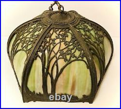Antique Rare GEM Tiffany Style Slag Glass Stained Glass Lamp Shade Canopy Set Up