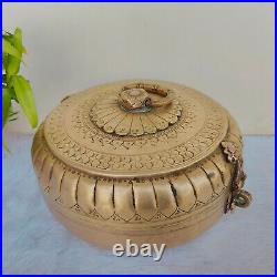Antique Rare Royal Brass Jewelry Box Melon Shape Beautifully Engraved Floral Box