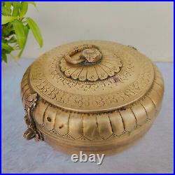 Antique Rare Royal Brass Jewelry Box Melon Shape Beautifully Engraved Floral Box