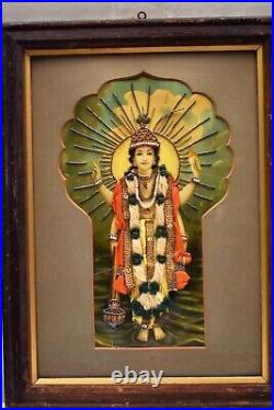 Antique Ravi Varma Lithograph Print Satya Narayan Zari Work Embellished Cloth 2