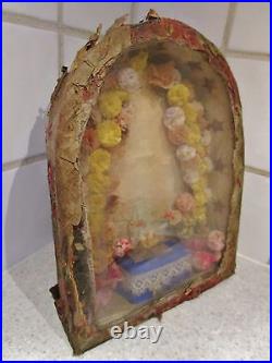 Antique Reliquaire-Autel-Fleurs-Carton Art Populaire-Auvergne- Antique Reliquary