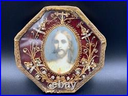 Antique? Reliquary 6 Relics Agnus Dei Jesus Christ Portrait Gilt Paperolle