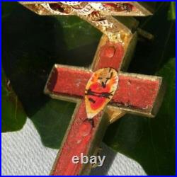 Antique Reliquary 8 Relics Cross Bronze Gilt Pendant Box Model Rare Old 19th