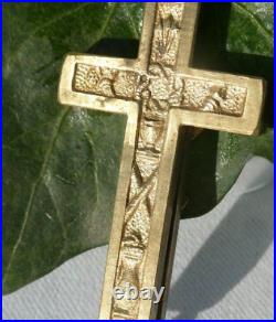 Antique Reliquary 8 Relics Cross Bronze Gilt Pendant Box Model Rare Old 19th
