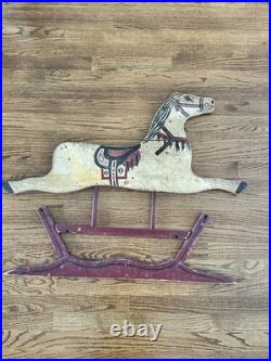 Antique Rocking Horse Half Very Old Double Sided Handmade Vintage Western Art