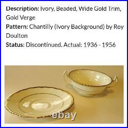 Antique Royal Doulton Chantilly Gold Dual Handle Bowl & Saucer 16 pieces V1813E