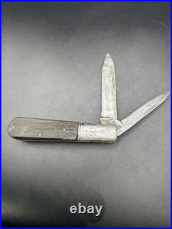 Antique Russell 1880s Arrow Logo 2 Blade Barlow Ebony Wood Jack Pocket Knife