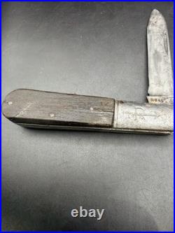 Antique Russell 1880s Arrow Logo 2 Blade Barlow Ebony Wood Jack Pocket Knife