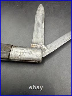 Antique Russell 1880s Arrow Logo 2 Blade Barlow Ebony Wood Jack Pocket Knife Antique Russell 1880s Arrow Logo 2 Blade Barlow Ebony Wood Jack Pocket Knife