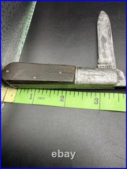 Antique Russell 1880s Arrow Logo 2 Blade Barlow Ebony Wood Jack Pocket Knife