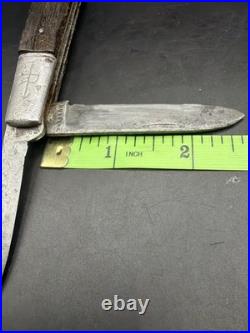 Antique Russell 1880s Arrow Logo 2 Blade Barlow Ebony Wood Jack Pocket Knife