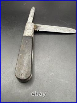 Antique Russell 1880s Arrow Logo 2 Blade Barlow Ebony Wood Jack Pocket Knife