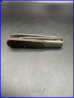 Antique Russell 1880s Arrow Logo 2 Blade Barlow Ebony Wood Jack Pocket Knife