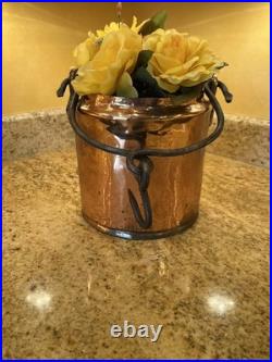 Antique Rustic Hanging Hammered Copper Cauldron Pot Kettle Brass Rivet Handle