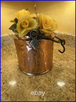 Antique Rustic Hanging Hammered Copper Cauldron Pot Kettle Brass Rivet Handle