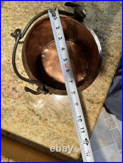 Antique Rustic Hanging Hammered Copper Cauldron Pot Kettle Brass Rivet Handle