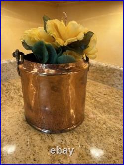 Antique Rustic Hanging Hammered Copper Cauldron Pot Kettle Brass Rivet Handle