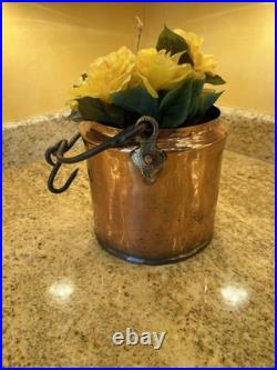 Antique Rustic Hanging Hammered Copper Cauldron Pot Kettle Brass Rivet Handle