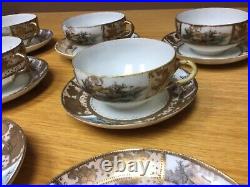 Antique SNB Japan Nippon Porcelain Cups & Saucers (5 Sets) and More -Beaded Gold