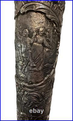 Antique STUNNING Trumpet Vase Repousse Silver over Copper E G Webster & Son 18