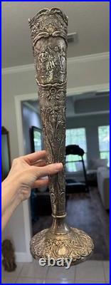 Antique STUNNING Trumpet Vase Repousse Silver over Copper E G Webster & Son 18