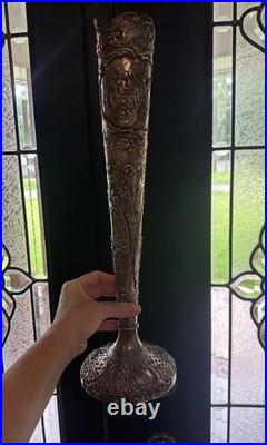Antique STUNNING Trumpet Vase Repousse Silver over Copper E G Webster & Son 18