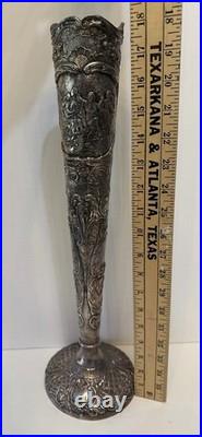 Antique STUNNING Trumpet Vase Repousse Silver over Copper E G Webster & Son 18