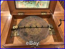 Antique SYMPHONION Walnut Case MUSIC BOX Beautiful Sound Circa 1880. 18 Discs
