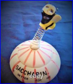 Antique Saccharin AD China Dish Bobble Head Bee Davar 1959 Japan Kitchen Jar Lid