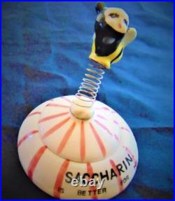 Antique Saccharin AD China Dish Bobble Head Bee Davar 1959 Japan Kitchen Jar Lid