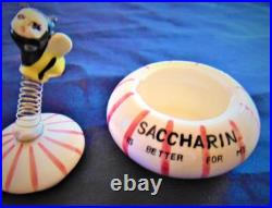 Antique Saccharin AD China Dish Bobble Head Bee Davar 1959 Japan Kitchen Jar Lid