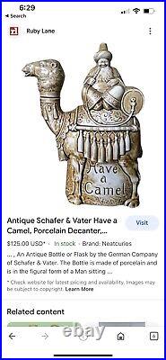 Antique Schafer & Vater Have aCamel, Porcelain Decanter