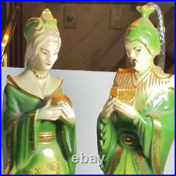 Antique Set Asian Porcelain Statues Figurines 16 Brass/Bronze Koi Fish Bases
