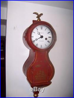 Antique Signed A. Harris & Co Tole painted Fusee wall clock