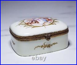 Antique Signed Andre Made in France Porcelain Decorative Scenic Jewelry Box