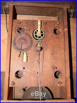 Antique Silas Hoadley short drop wooden works clock