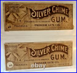 Antique Silver Chime Gum Advertising Box Tops (2) Pioneer Gum Co. South Omaha